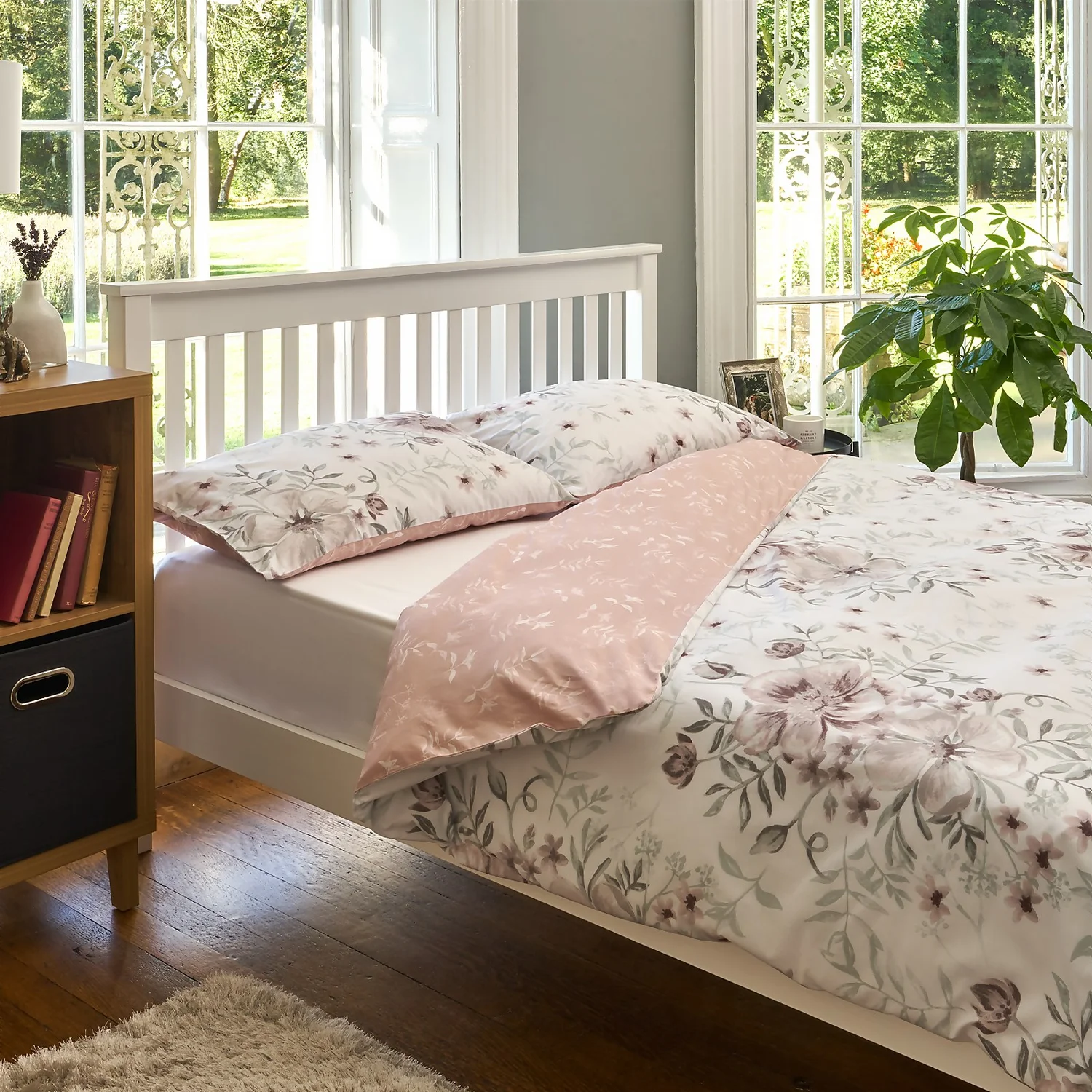 The Willow Manor Easy Care Percale Double Duvet Set Peony Posy - Blush & Green 2 The Willow Manor Easy Care Percale Double Duvet Set Peony Posy - Blush & Green - Image 2