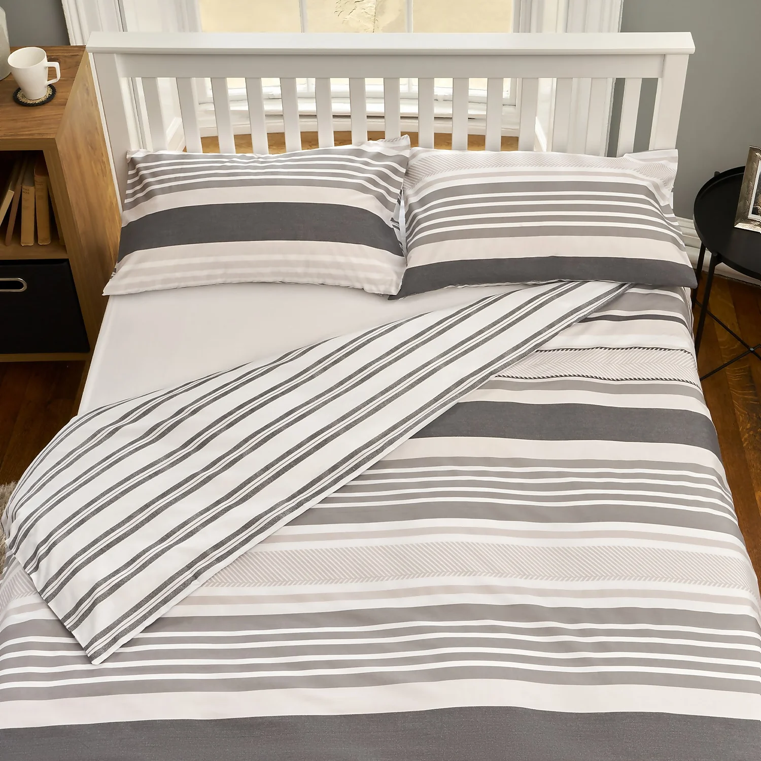 The Willow Manor Easy Care Percale Double Duvet Set Metro Stripe - Grey 1 The Willow Manor Easy Care Percale Double Duvet Set Metro Stripe - Grey