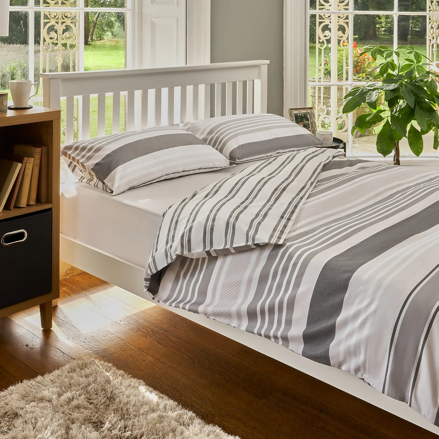 The Willow Manor Easy Care Percale Double Duvet Set Metro Stripe - Grey 2 The Willow Manor Easy Care Percale Double Duvet Set Metro Stripe - Grey - Image 2