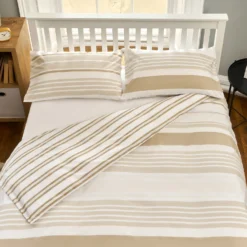 The Willow Manor Easy Care Percale Single Duvet Set Metro Stripe - Natural