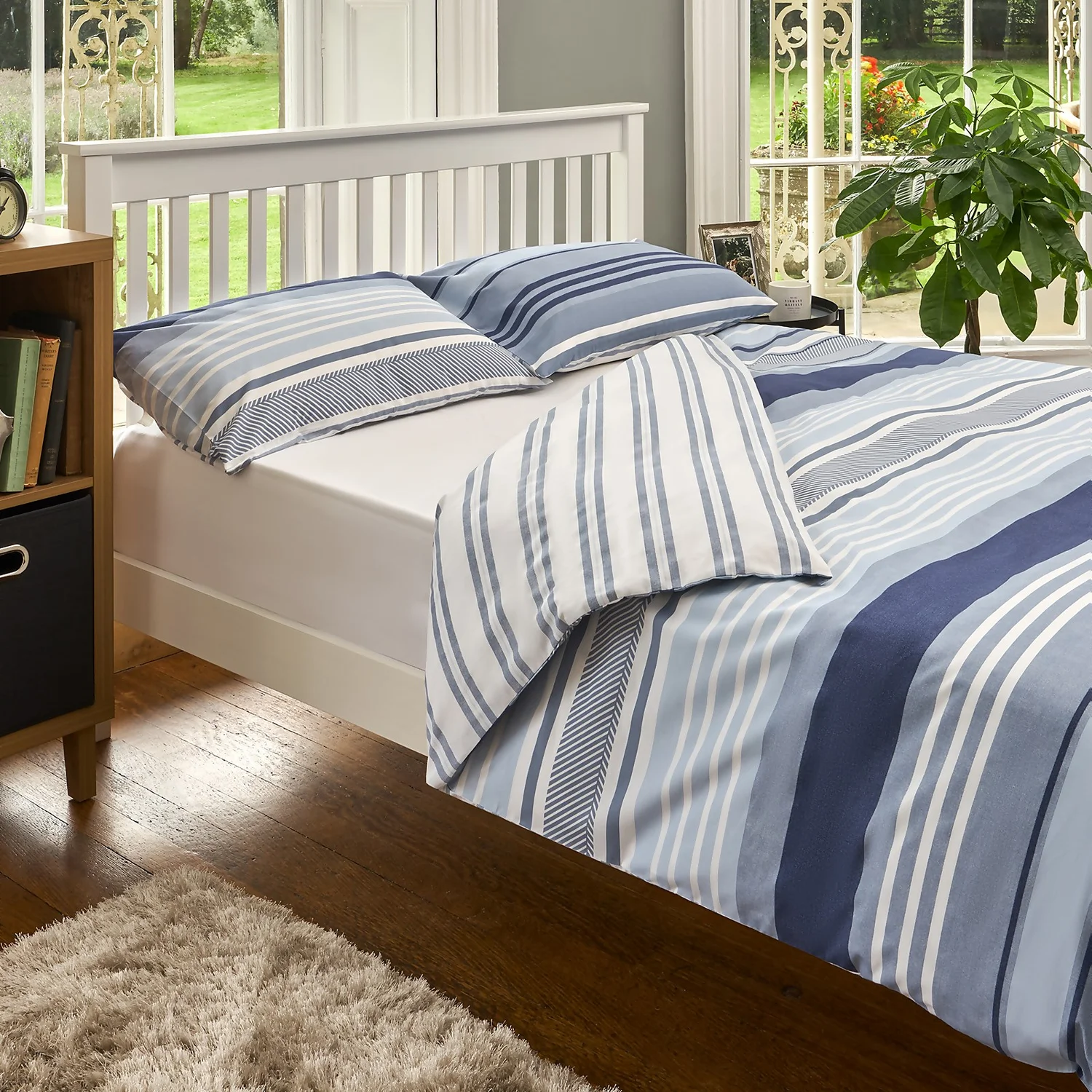 The Willow Manor Easy Care Percale King Duvet Set Metro Stripe - Denim 2 The Willow Manor Easy Care Percale King Duvet Set Metro Stripe - Denim - Image 2