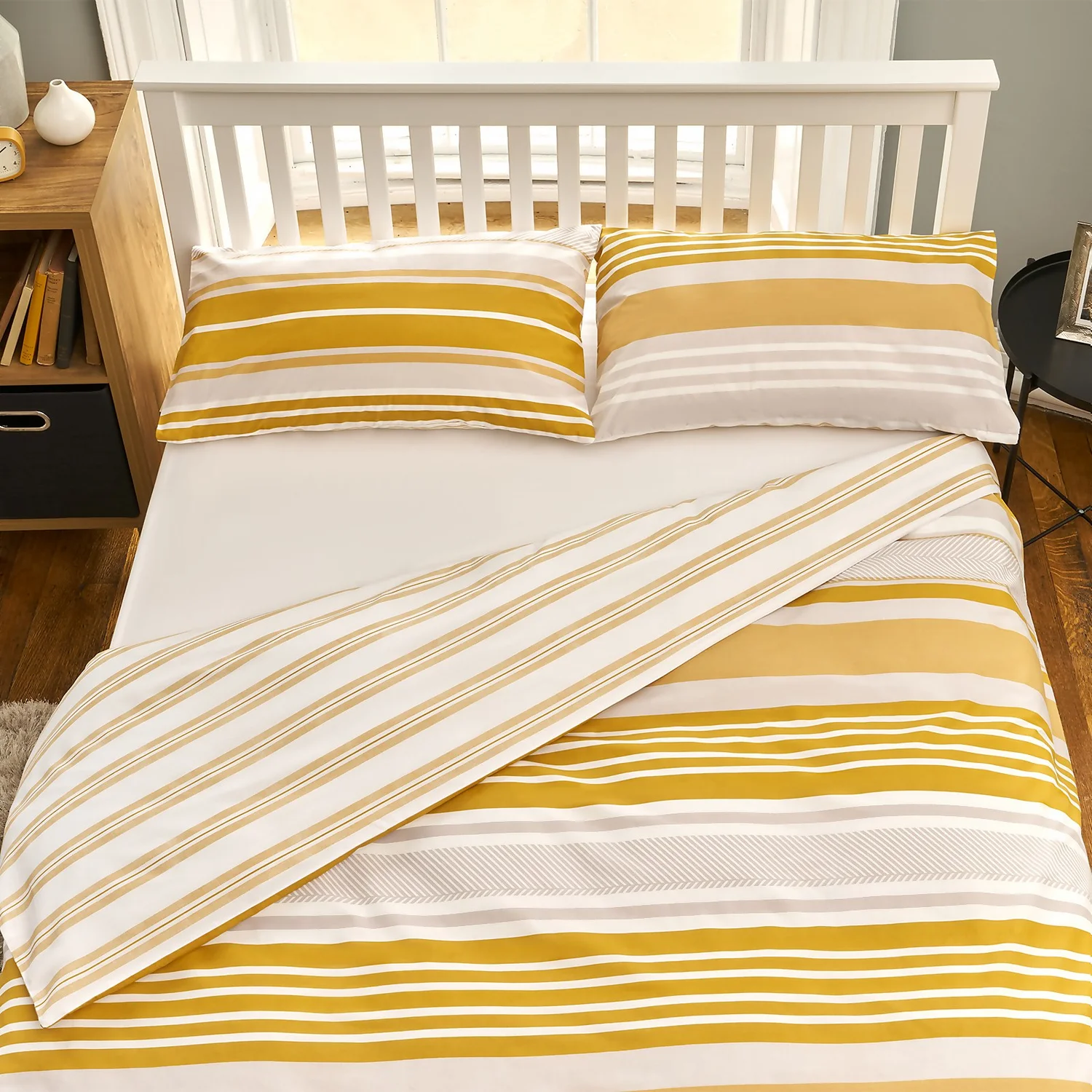 The Willow Manor Easy Care Percale King Duvet Set Metro Stripe - Ochre 1 The Willow Manor Easy Care Percale King Duvet Set Metro Stripe - Ochre
