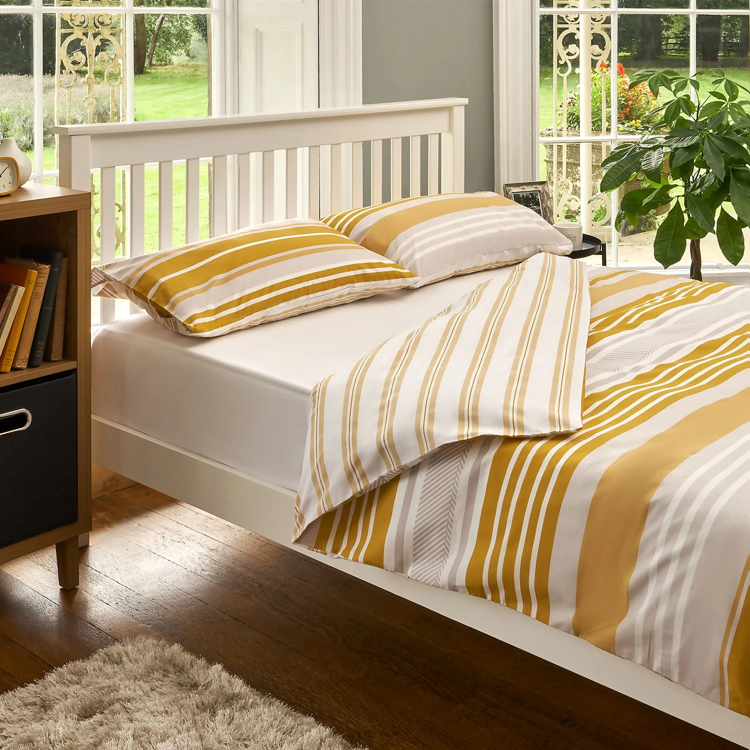 The Willow Manor Easy Care Percale King Duvet Set Metro Stripe - Ochre 2 The Willow Manor Easy Care Percale King Duvet Set Metro Stripe - Ochre - Image 2