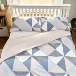 The Willow Manor Easy Care Percale Double Duvet Set Mosaic Geo - Denim -Curver Shop 13116329 1484911948599460