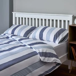 The Willow Manor 100% Cotton Percale Super King Duvet Set Oxford Stripe - Blue