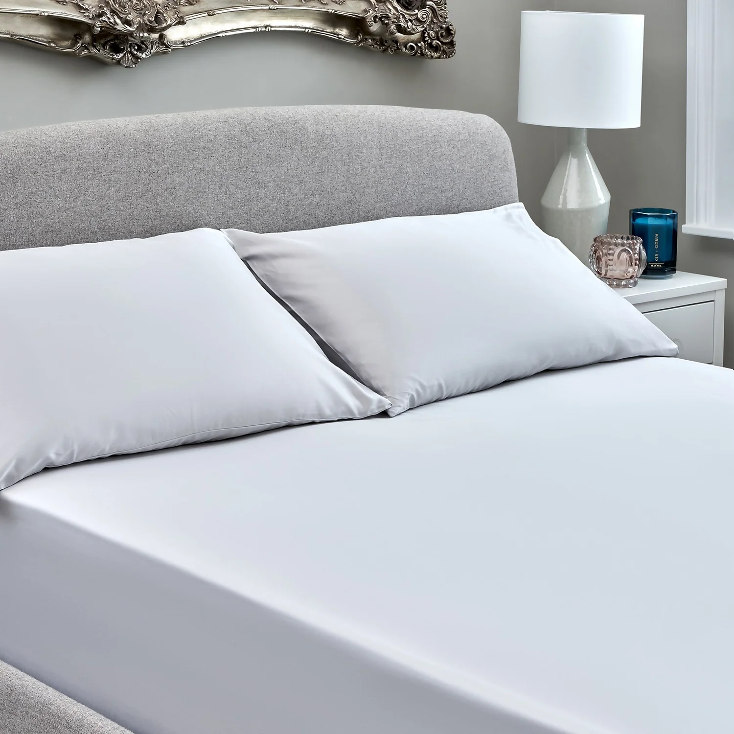 The Willow Manor Egyptian Cotton Sateen 300 Thread Count Single Fitted Sheet - Pearl Grey 1 The Willow Manor Egyptian Cotton Sateen 300 Thread Count Single Fitted Sheet - Pearl Grey