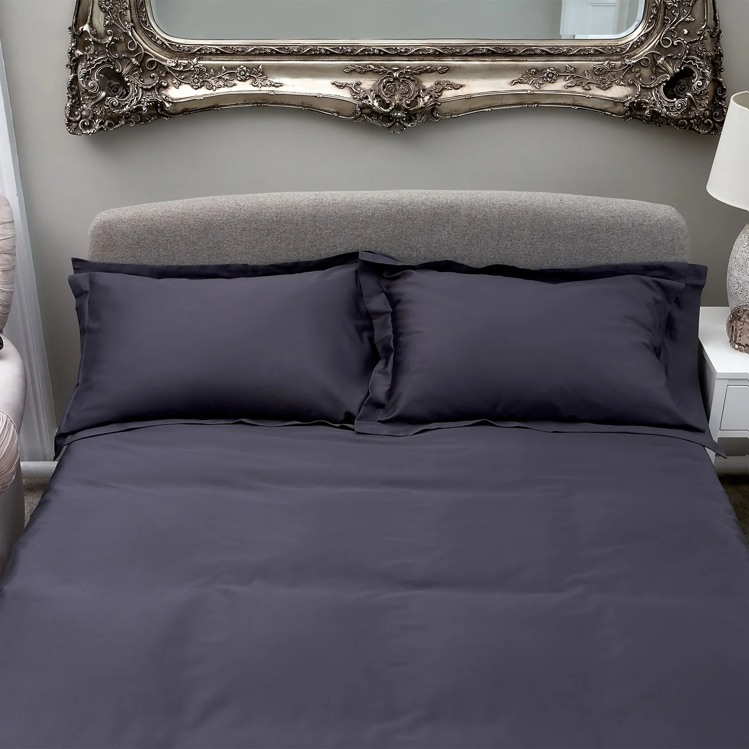 The Willow Manor Egyptian Cotton Sateen 300 Thread Count Single Duvet Set - Steel 2 The Willow Manor Egyptian Cotton Sateen 300 Thread Count Single Duvet Set - Steel - Image 2