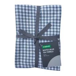 Set Of 3 White & Blue Tea Towels