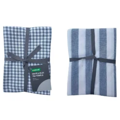 Set Of 3 White & Blue Tea Towels -Curver Shop 13133456 1744943563304961