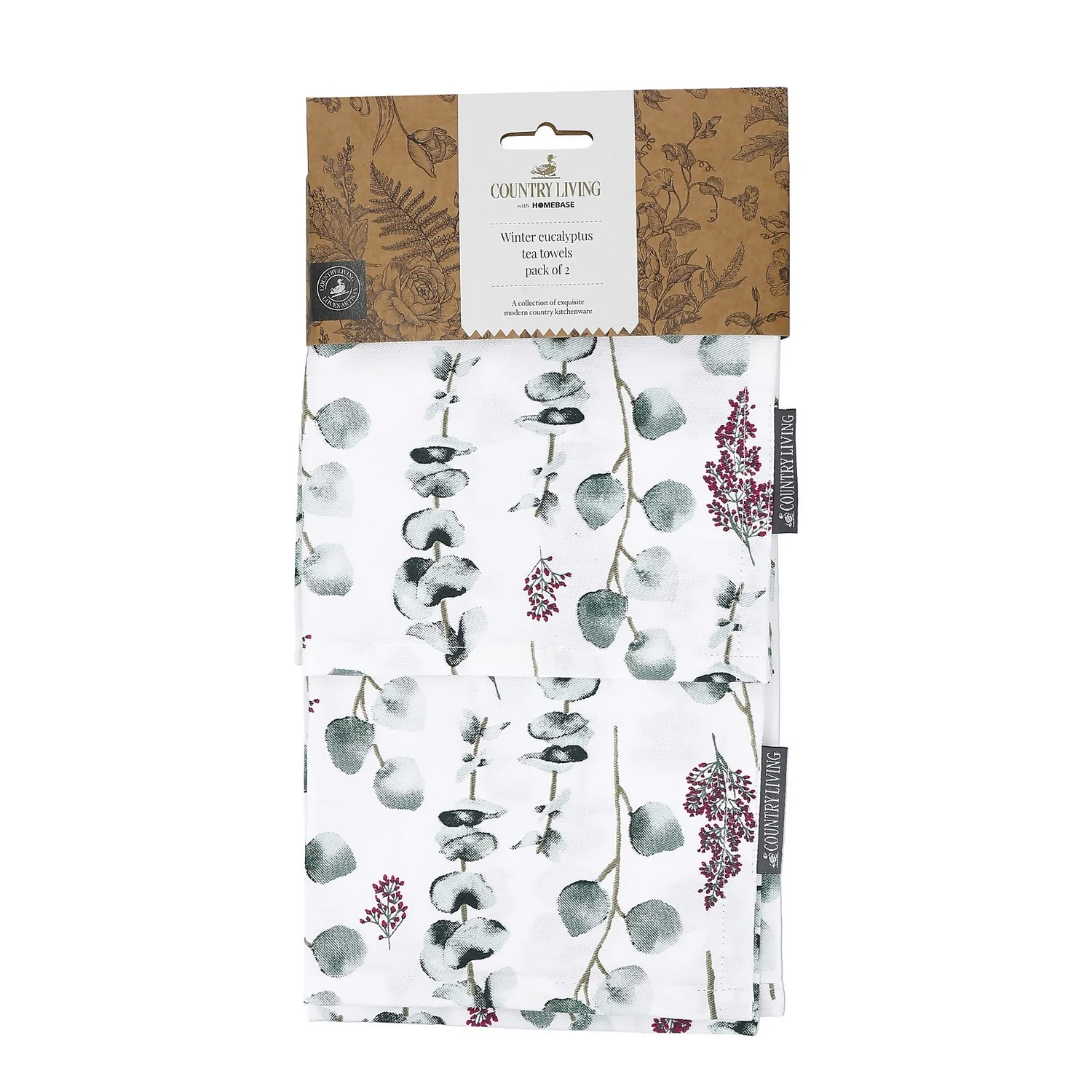 Country Living Winter Eucalyptus Tea Towel - 2 Pack 2 Country Living Winter Eucalyptus Tea Towel - 2 Pack - Image 2