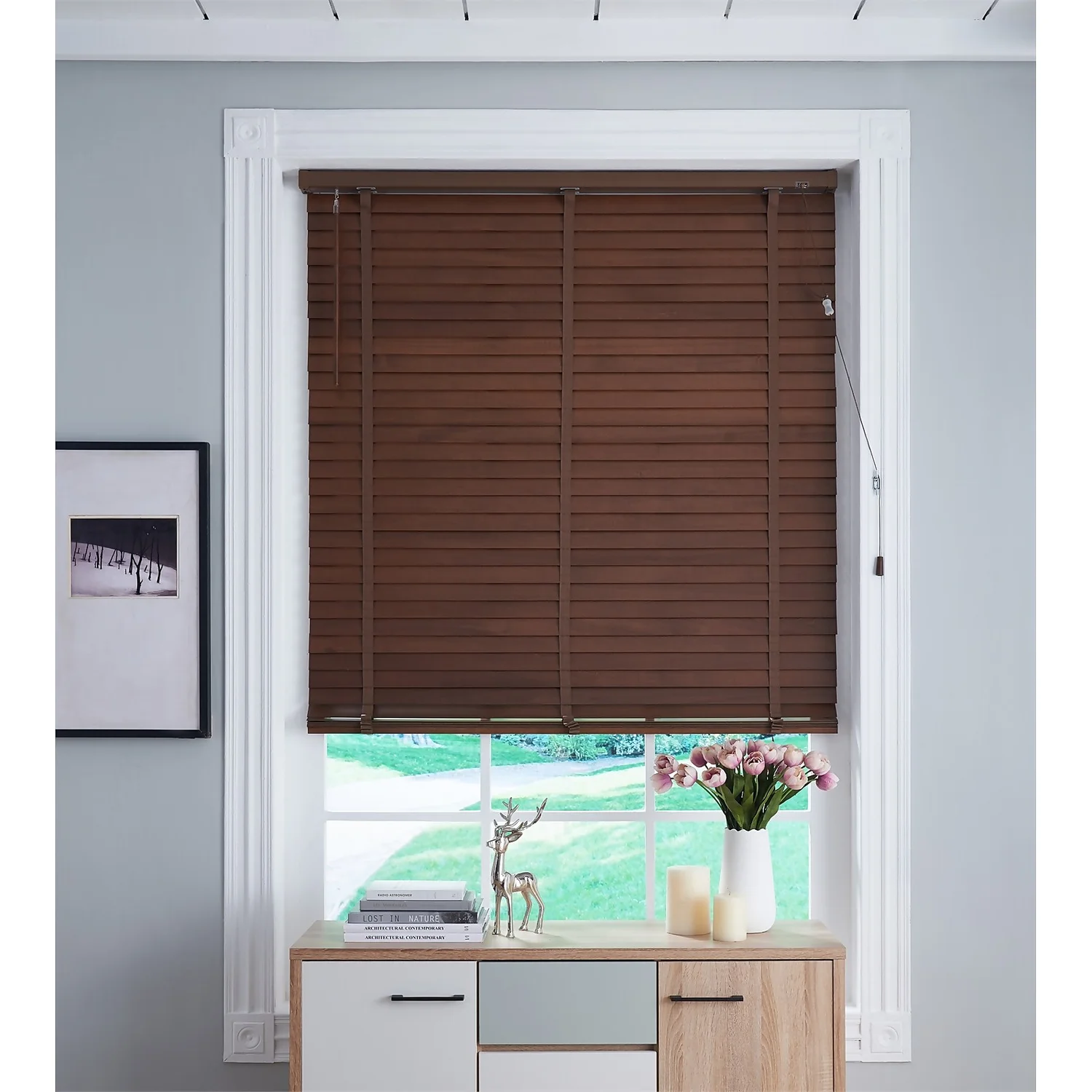 50mm Wood Venetian Blind - Walnut - 80x130cm 1 50mm Wood Venetian Blind - Walnut - 80x130cm
