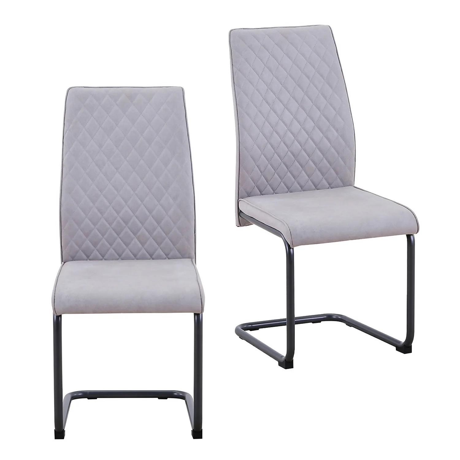 Skelby Cantilever Dining Chairs - Set Of 2 - Silver Grey 1 Skelby Cantilever Dining Chairs - Set Of 2 - Silver Grey