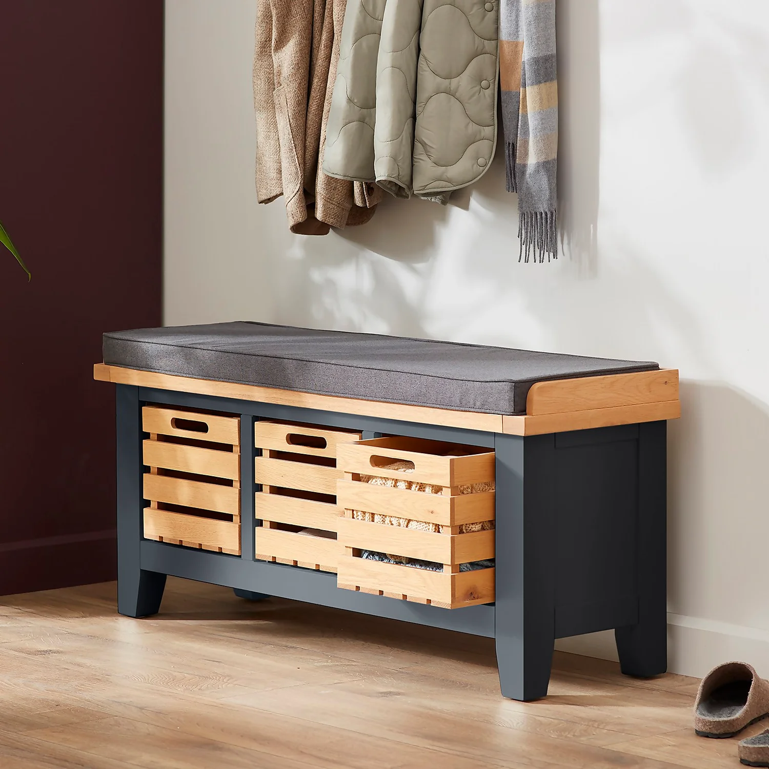 Ashstead Storage Bench - Oak & Charcoal 2 Ashstead Storage Bench - Oak & Charcoal - Image 2