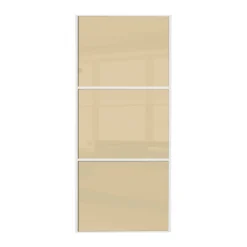 Linear Sliding Wardrobe Door 3 Panel Cream Glass With White Wooden Frame (W)914mm