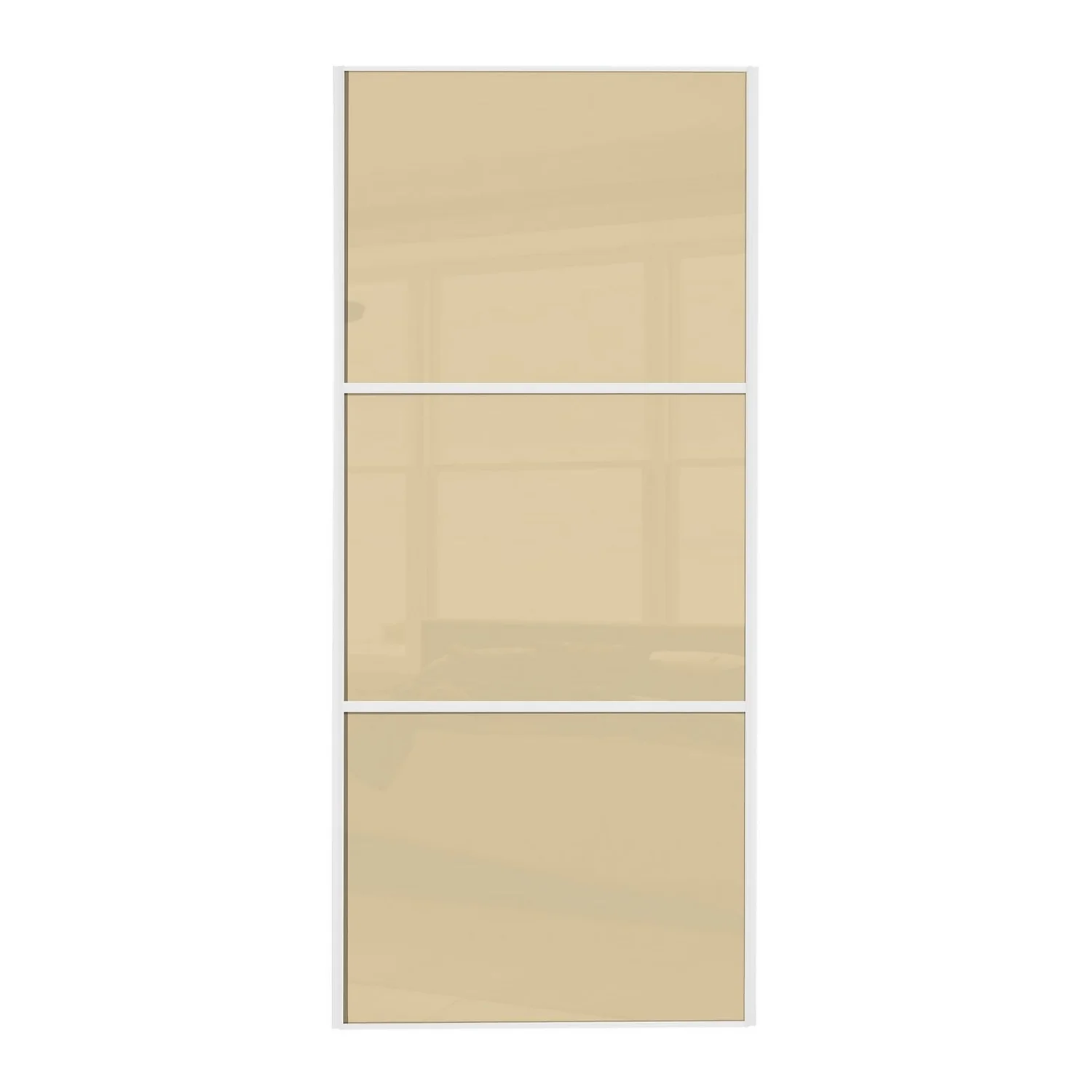Linear Sliding Wardrobe Door 3 Panel Cream Glass With White Wooden Frame (W)914mm 1 Linear Sliding Wardrobe Door 3 Panel Cream Glass With White Wooden Frame (W)914mm