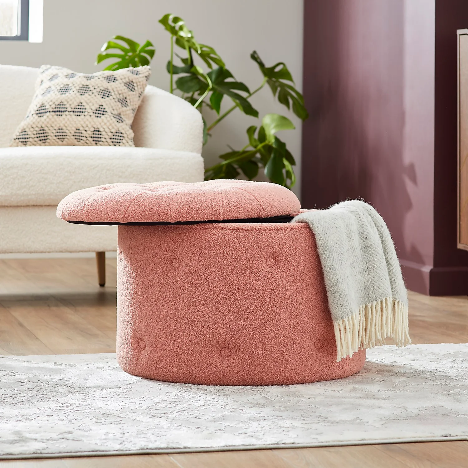 Betty Boucle Button Ottoman - Rose 2 Betty Boucle Button Ottoman - Rose - Image 2