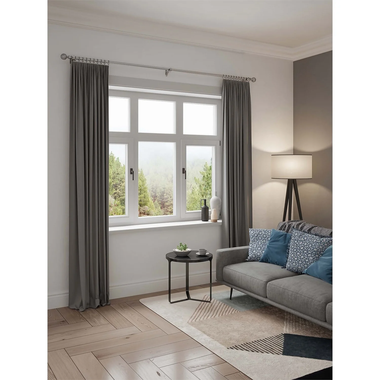 Rothley Baroque 25mm Pattern Orb Curtain Pole Finials (Pair) - Brushed Silver 2 Rothley Baroque 25mm Pattern Orb Curtain Pole Finials (Pair) - Brushed Silver - Image 2