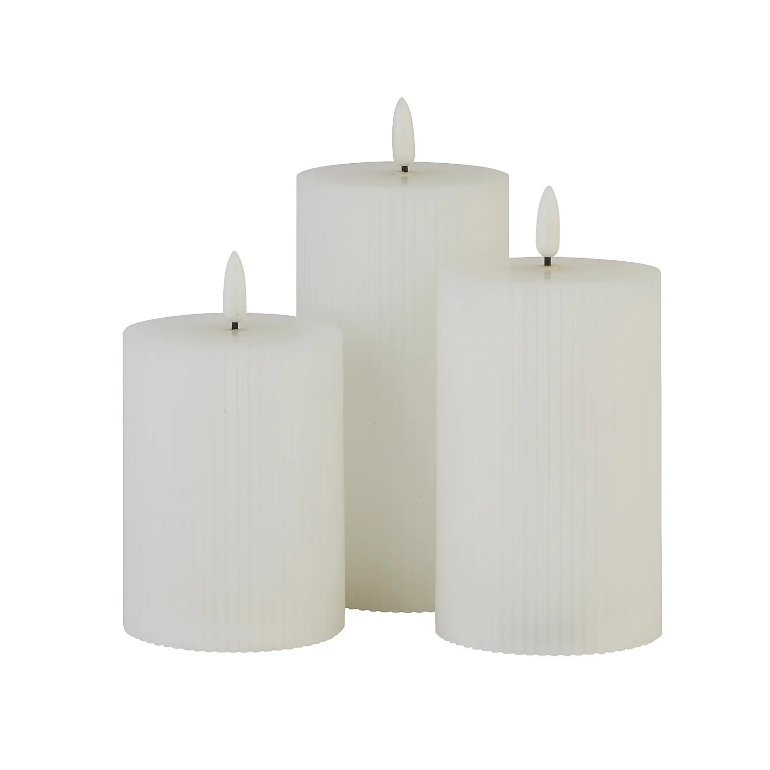 Pack Of 3 LED Pillar Ribbed Candles - White 3 Pack Of 3 LED Pillar Ribbed Candles - White - Image 3