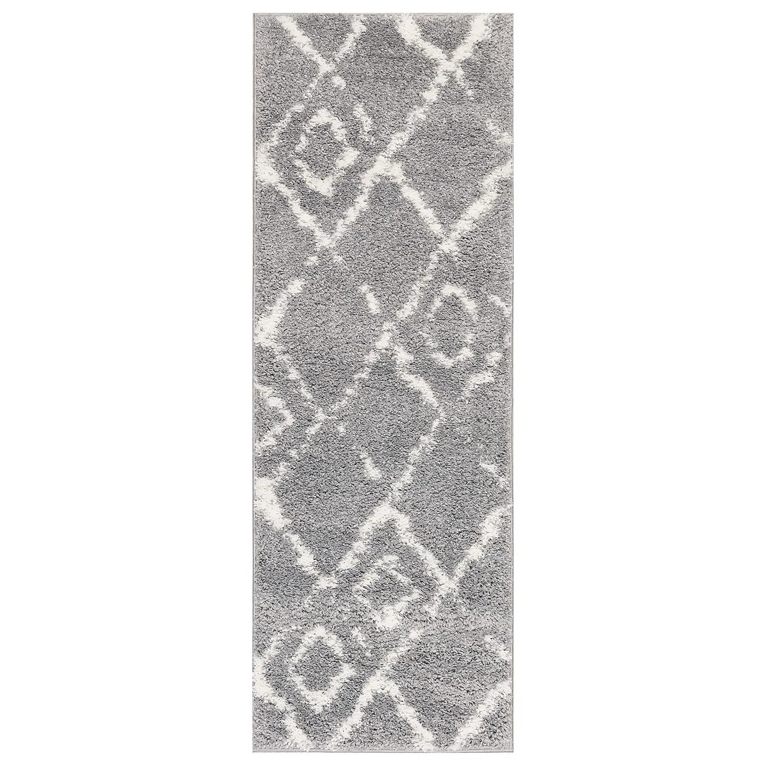 Deluxe Berber Shaggy Runner - Grey & White - 180x67cm 1 Deluxe Berber Shaggy Runner - Grey & White - 180x67cm