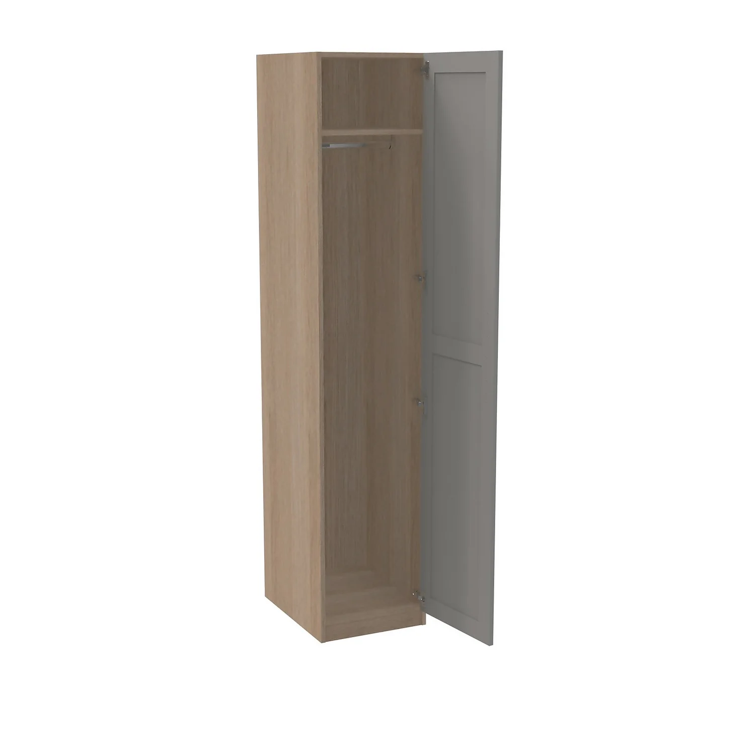 House Beautiful Realm Single Wardrobe, Oak Effect Carcass - Grey Shaker Door (W) 450mm X (H) 2196mm 2 House Beautiful Realm Single Wardrobe, Oak Effect Carcass - Grey Shaker Door (W) 450mm X (H) 2196mm - Image 2