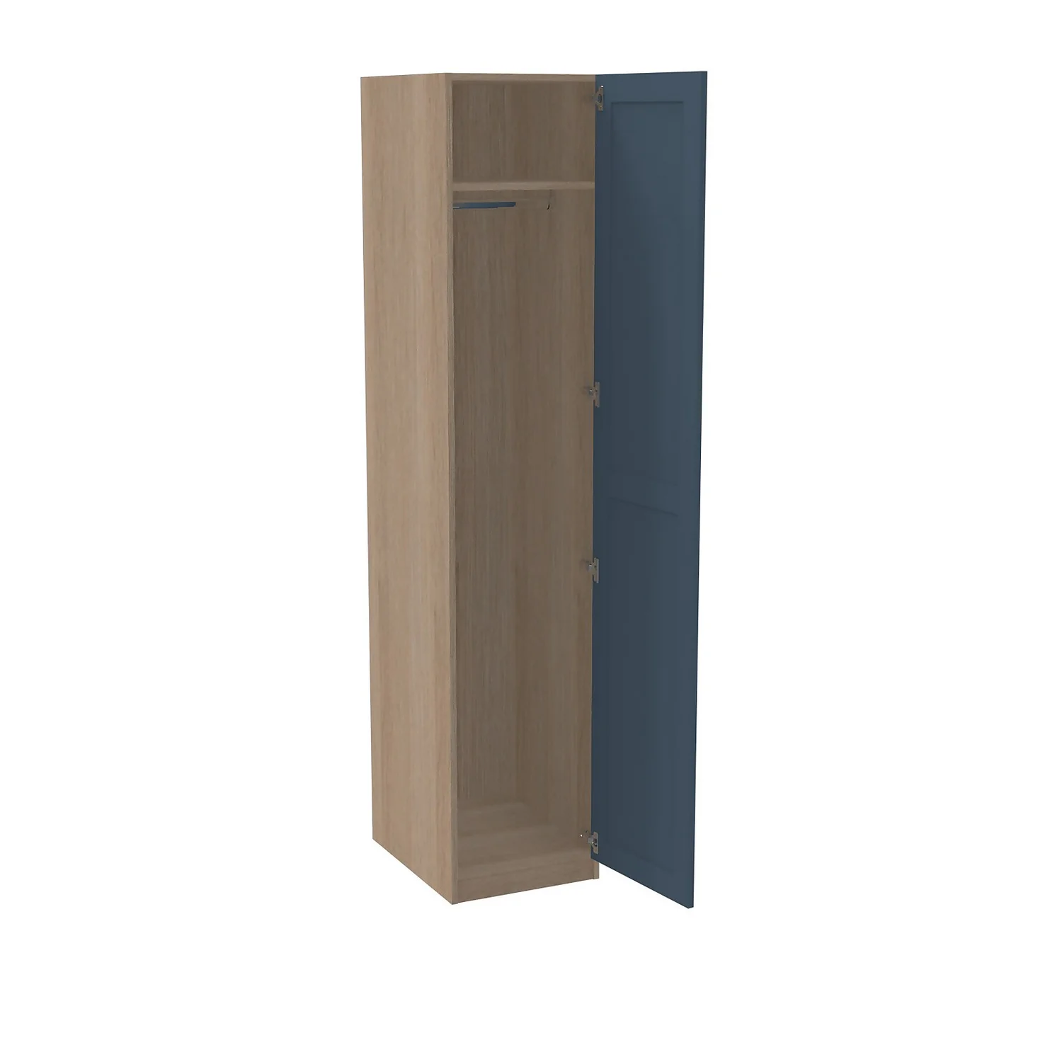 House Beautiful Realm Single Wardrobe, Oak Effect Carcass - Navy Blue Shaker Door (W) 450mm X (H) 2196mm 2 House Beautiful Realm Single Wardrobe, Oak Effect Carcass - Navy Blue Shaker Door (W) 450mm X (H) 2196mm - Image 2