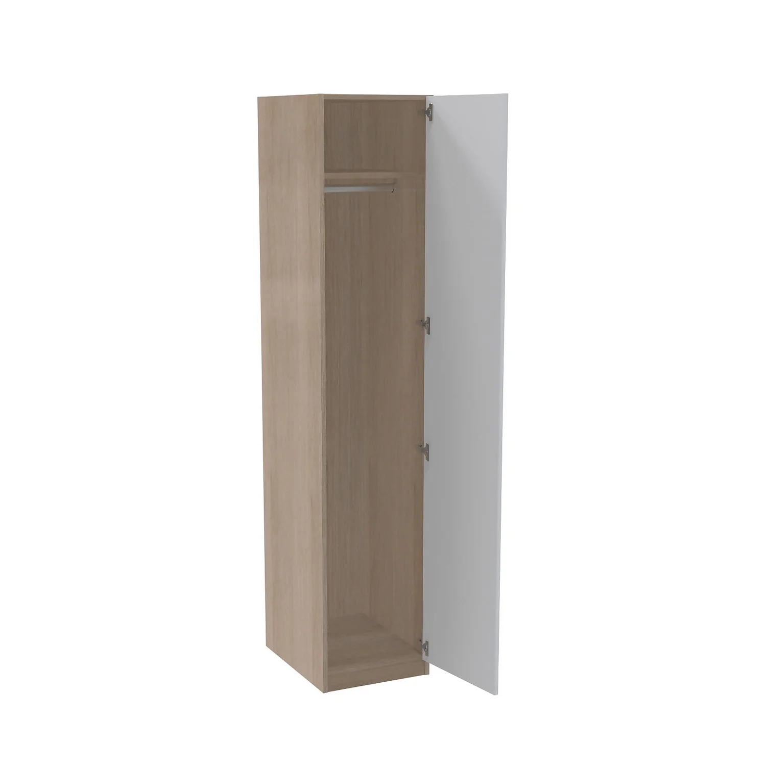 House Beautiful Honest Single Wardrobe, Oak Effect Carcass - Gloss White Slab Door (W) 450mm X (H) 2196mm 2 House Beautiful Honest Single Wardrobe, Oak Effect Carcass - Gloss White Slab Door (W) 450mm X (H) 2196mm - Image 2