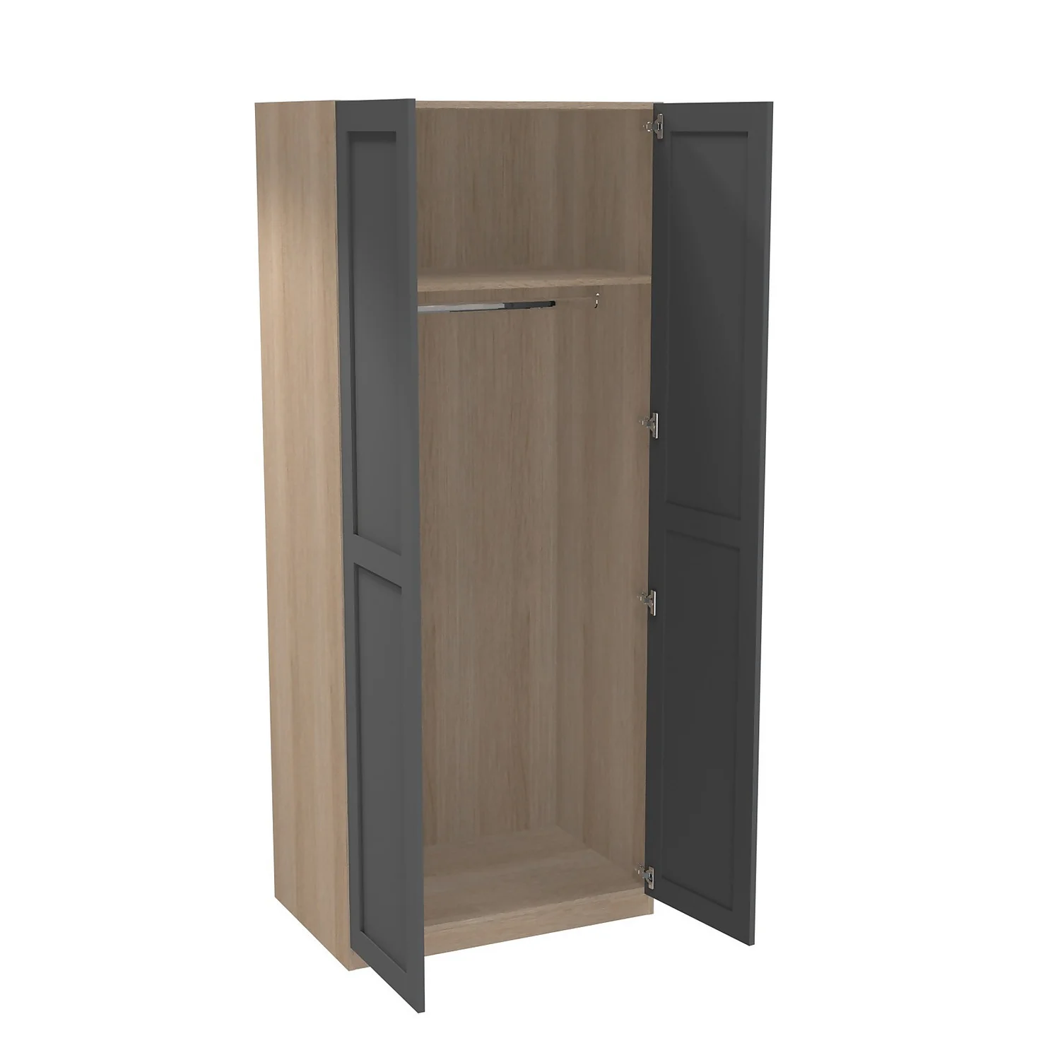 House Beautiful Realm Double Wardrobe, Oak Effect Carcass - Carbon Grey Shaker Doors (W) 900mm X (H) 2196mm 2 House Beautiful Realm Double Wardrobe, Oak Effect Carcass - Carbon Grey Shaker Doors (W) 900mm X (H) 2196mm - Image 2