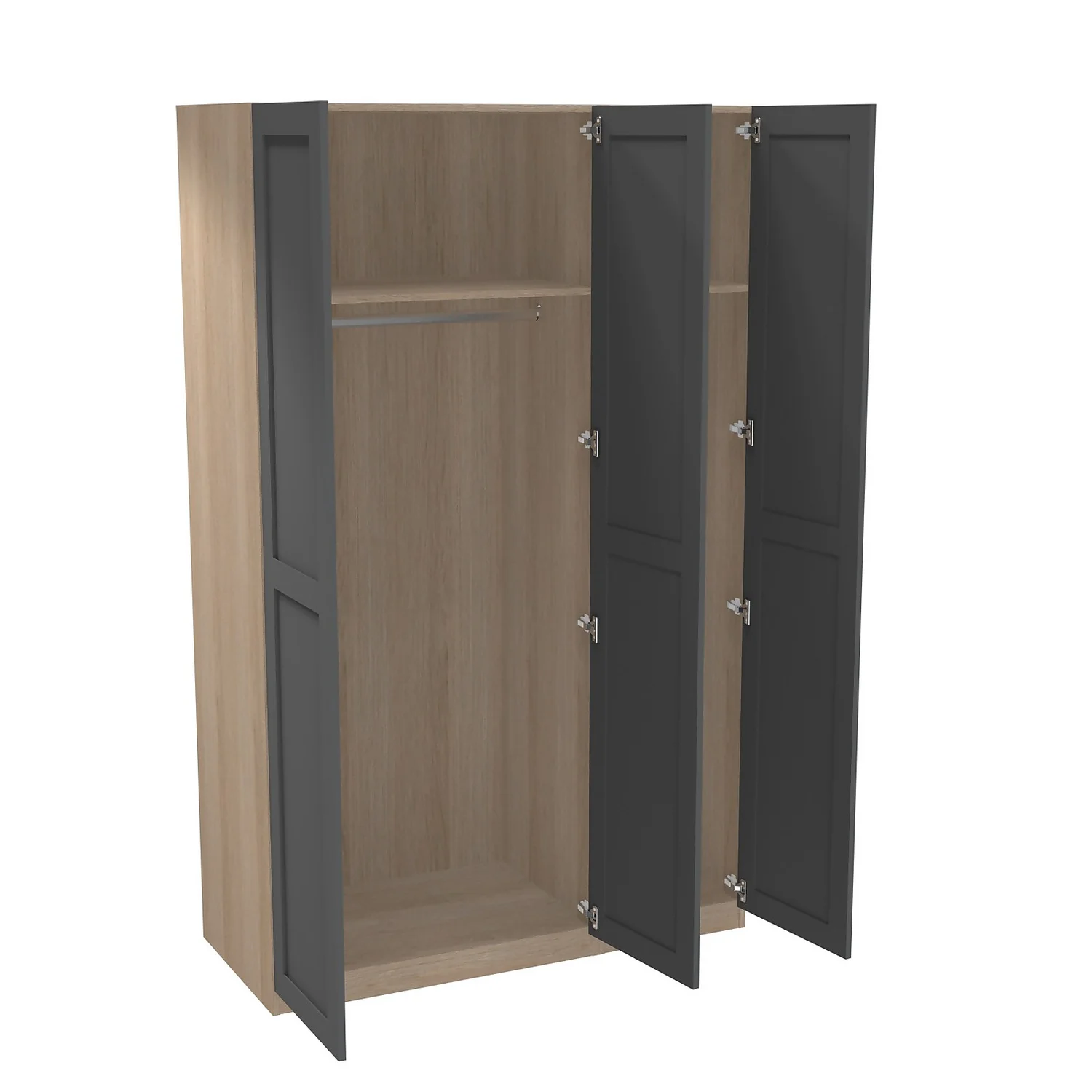 House Beautiful Realm Triple Wardrobe, Oak Effect Carcass - Carbon Grey Shaker Doors (W) 1350mm X (H) 2196mm 2 House Beautiful Realm Triple Wardrobe, Oak Effect Carcass - Carbon Grey Shaker Doors (W) 1350mm X (H) 2196mm - Image 2
