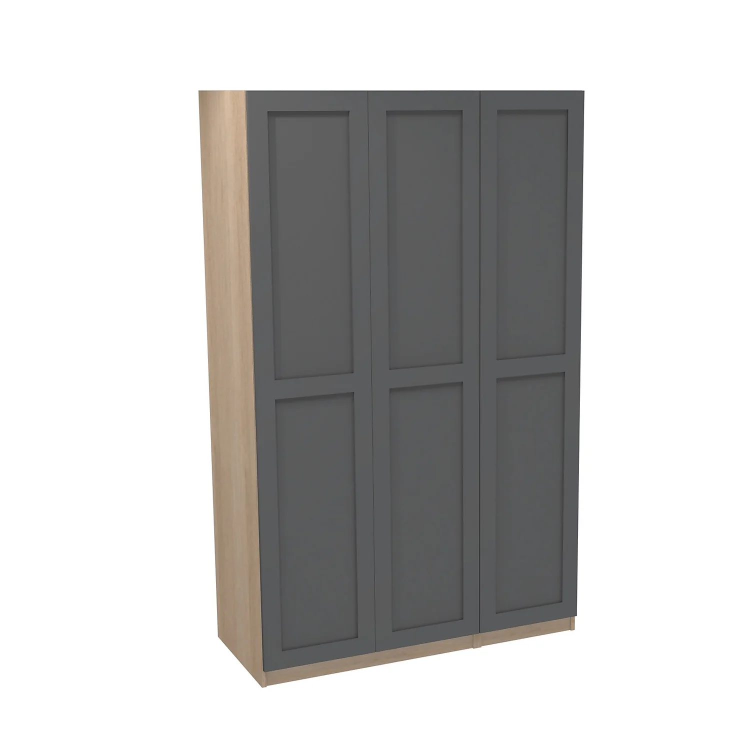 House Beautiful Realm Triple Wardrobe, Oak Effect Carcass - Carbon Grey Shaker Doors (W) 1350mm X (H) 2196mm 1 House Beautiful Realm Triple Wardrobe, Oak Effect Carcass - Carbon Grey Shaker Doors (W) 1350mm X (H) 2196mm