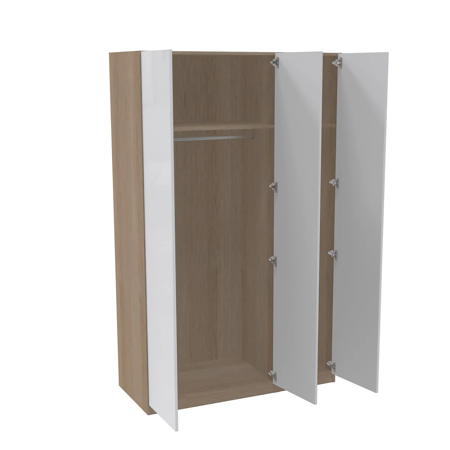 House Beautiful Honest Triple Wardrobe, Oak Effect Carcass - Gloss White Slab Doors (W) 1350mm X (H) 2196mm 2 House Beautiful Honest Triple Wardrobe, Oak Effect Carcass - Gloss White Slab Doors (W) 1350mm X (H) 2196mm - Image 2