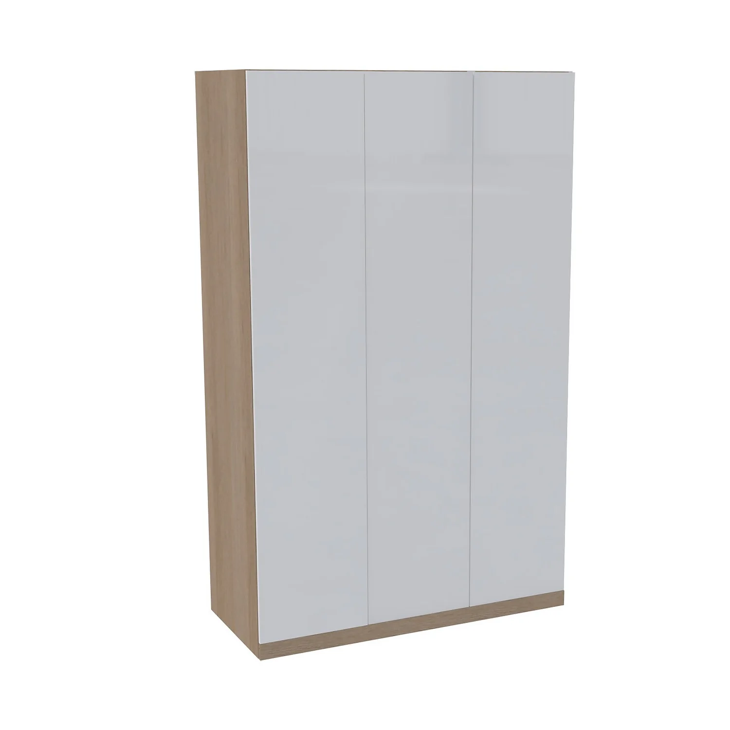 House Beautiful Honest Triple Wardrobe, Oak Effect Carcass - Gloss White Slab Doors (W) 1350mm X (H) 2196mm 1 House Beautiful Honest Triple Wardrobe, Oak Effect Carcass - Gloss White Slab Doors (W) 1350mm X (H) 2196mm