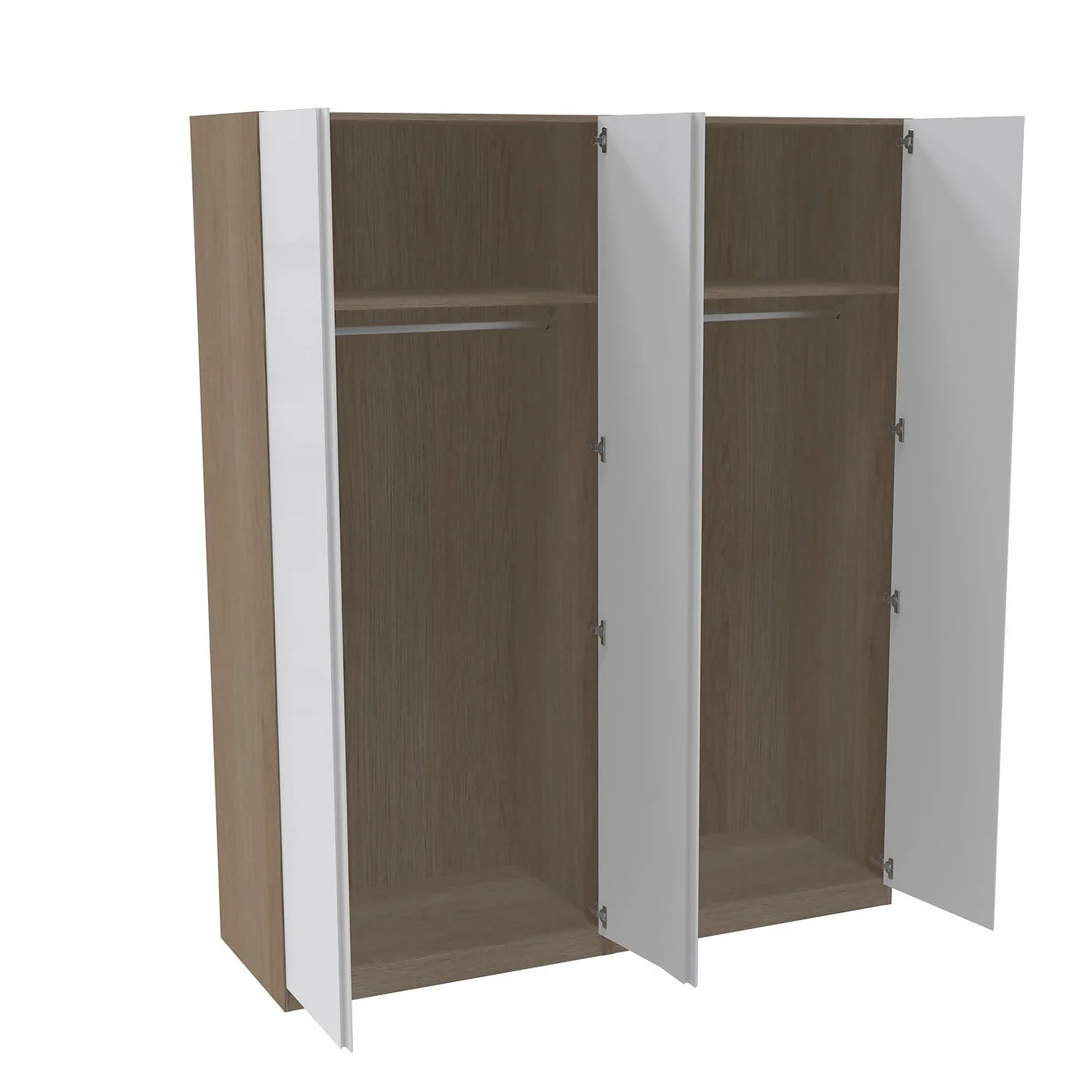House Beautiful Escape Quad Wardrobe, Oak Effect Carcass - Gloss White Handleless Doors (W) 1800mm X (H) 2196mm 2 House Beautiful Escape Quad Wardrobe, Oak Effect Carcass - Gloss White Handleless Doors (W) 1800mm X (H) 2196mm - Image 2