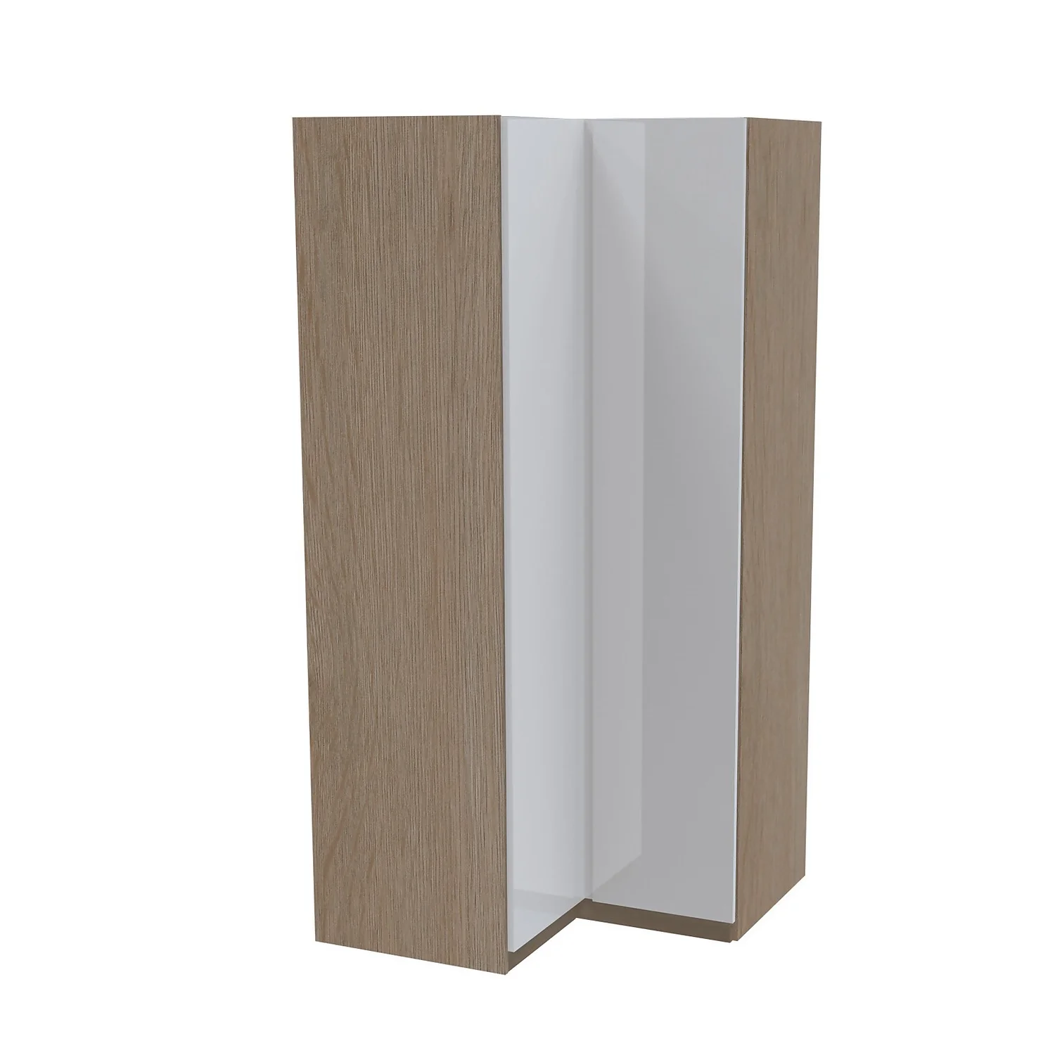 House Beautiful Escape Corner Wardrobe, Oak Effect Carcass - Gloss White Handleless Doors (W) 1053mm X (H) 2196mm 1 House Beautiful Escape Corner Wardrobe, Oak Effect Carcass - Gloss White Handleless Doors (W) 1053mm X (H) 2196mm