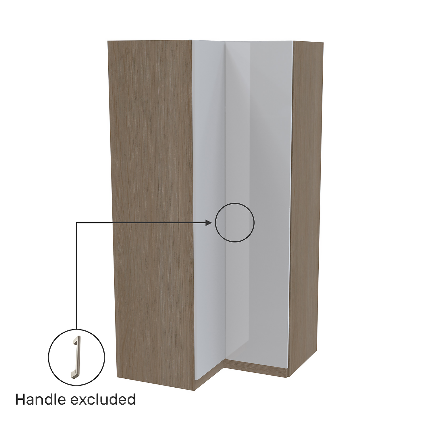 House Beautiful Honest Corner Wardrobe, Oak Effect Carcass - Gloss White Slab Doors (W) 1053mm X (H) 2196mm 3 House Beautiful Honest Corner Wardrobe, Oak Effect Carcass - Gloss White Slab Doors (W) 1053mm X (H) 2196mm - Image 3