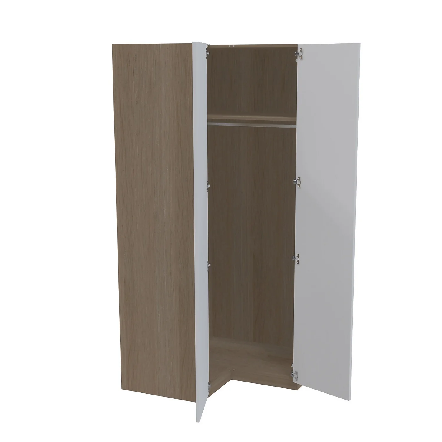 House Beautiful Honest Corner Wardrobe, Oak Effect Carcass - Gloss White Slab Doors (W) 1053mm X (H) 2196mm 2 House Beautiful Honest Corner Wardrobe, Oak Effect Carcass - Gloss White Slab Doors (W) 1053mm X (H) 2196mm - Image 2