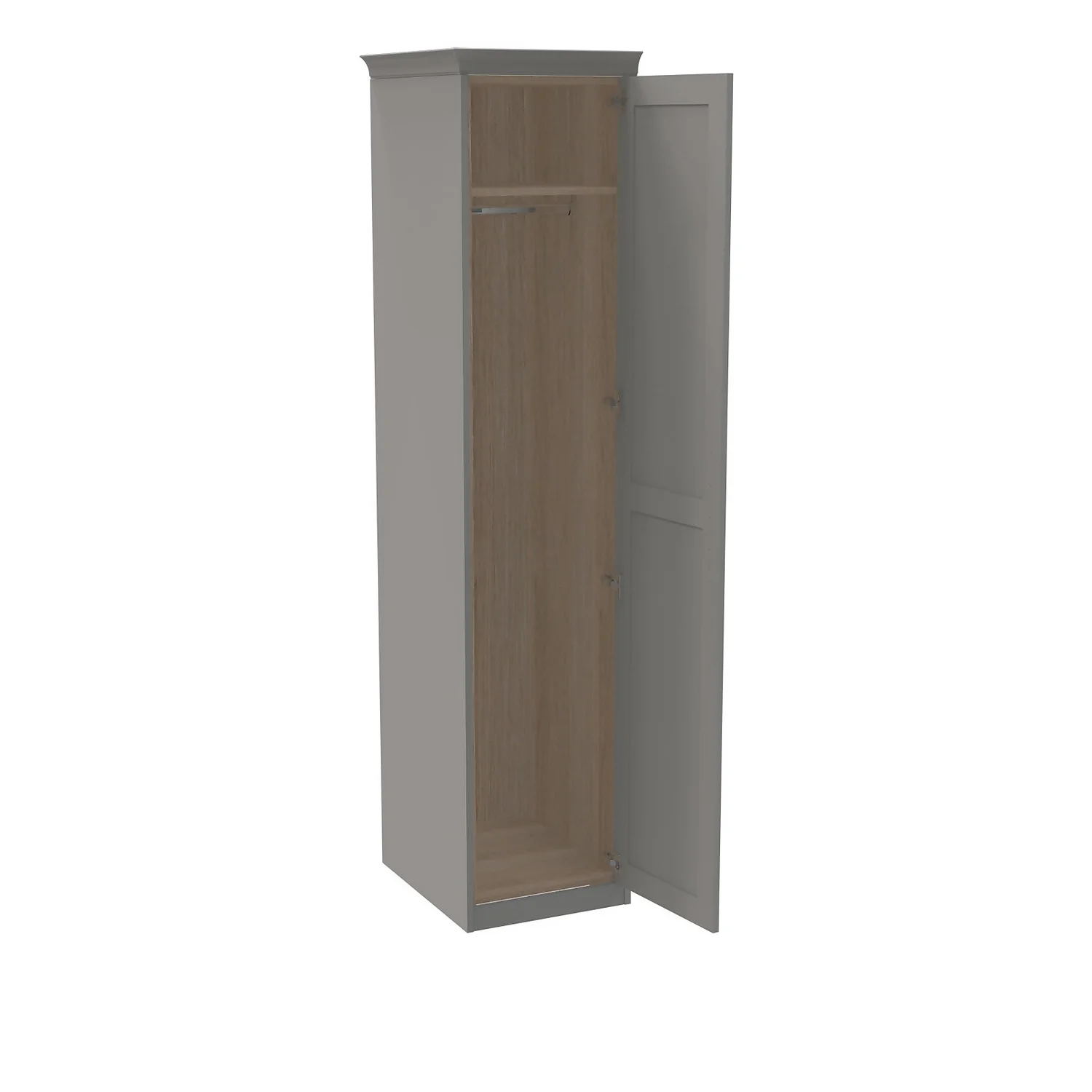 House Beautiful Realm Fitted Look Single Wardrobe, Oak Effect Carcass - Grey Shaker Door (W) 551mm X (H) 2256mm 2 House Beautiful Realm Fitted Look Single Wardrobe, Oak Effect Carcass - Grey Shaker Door (W) 551mm X (H) 2256mm - Image 2