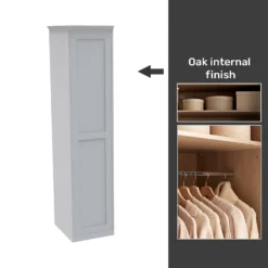 House Beautiful Realm Fitted Look Single Wardrobe, Oak Effect Carcass - White Shaker Door (W) 551mm X (H) 2256mm