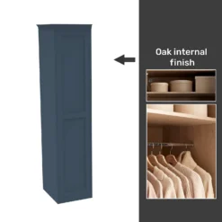 House Beautiful Realm Fitted Look Single Wardrobe, Oak Effect Carcass - Navy Blue Shaker Door (W) 551mm X (H) 2256mm