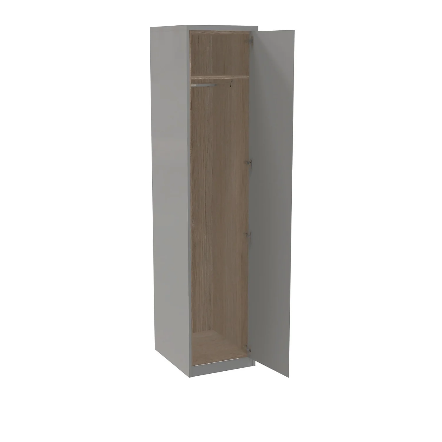 House Beautiful Escape Fitted Look Single Wardrobe, Oak Effect Carcass - Gloss Grey Handleless Door (W) 490mm X (H) 2226mm 2 House Beautiful Escape Fitted Look Single Wardrobe, Oak Effect Carcass - Gloss Grey Handleless Door (W) 490mm X (H) 2226mm - Image 2
