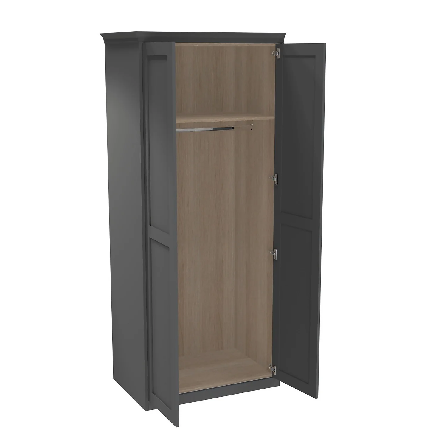 House Beautiful Realm Fitted Look Double Wardrobe, Oak Effect Carcass - Carbon Grey Shaker Doors (W) 1001mm X (H) 2256mm 2 House Beautiful Realm Fitted Look Double Wardrobe, Oak Effect Carcass - Carbon Grey Shaker Doors (W) 1001mm X (H) 2256mm - Image 2