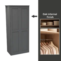 House Beautiful Realm Fitted Look Double Wardrobe, Oak Effect Carcass - Carbon Grey Shaker Doors (W) 1001mm X (H) 2256mm