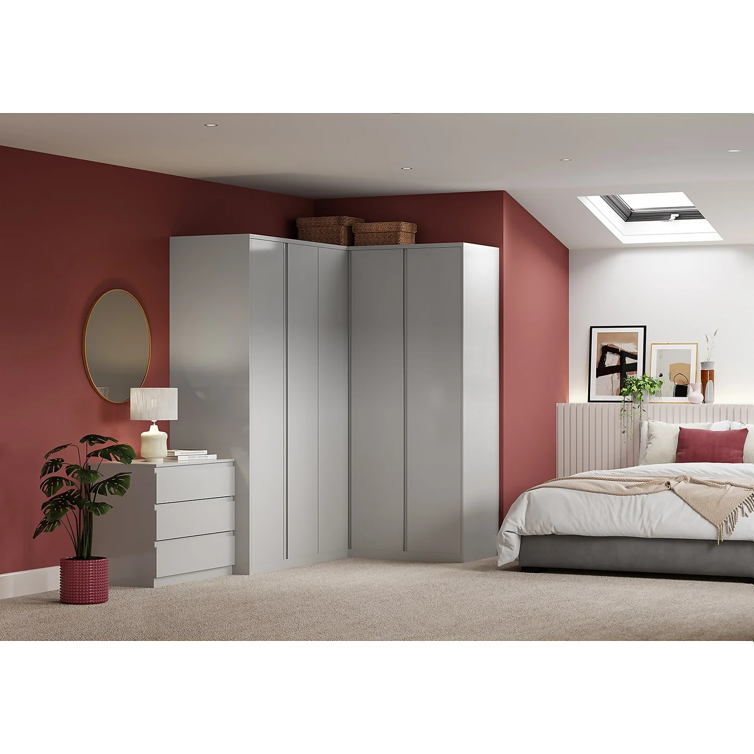 House Beautiful Escape Fitted Look Double Wardrobe, Oak Effect Carcass - Gloss Grey Handleless Doors (W) 940mm X (H) 2226mm 4 House Beautiful Escape Fitted Look Double Wardrobe, Oak Effect Carcass - Gloss Grey Handleless Doors (W) 940mm X (H) 2226mm - Image 4