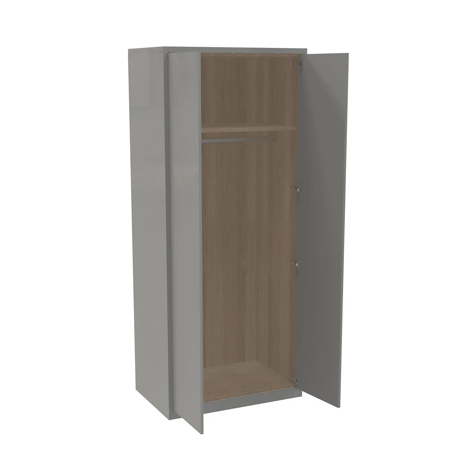 House Beautiful Honest Fitted Look Double Wardrobe, Oak Effect Carcass - Gloss Grey Slab Doors (W) 940mm X (H) 2226mm 2 House Beautiful Honest Fitted Look Double Wardrobe, Oak Effect Carcass - Gloss Grey Slab Doors (W) 940mm X (H) 2226mm - Image 2