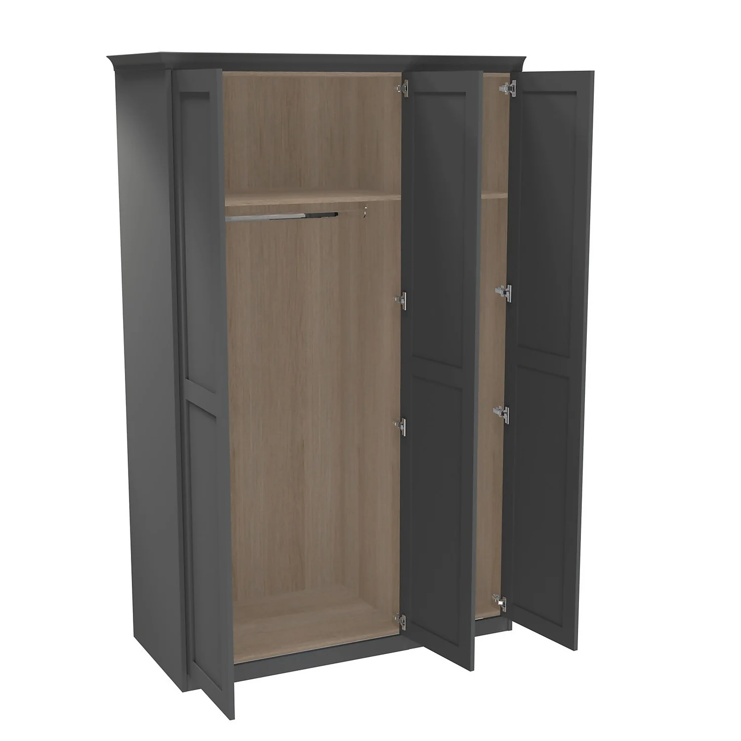 House Beautiful Realm Fitted Look Triple Wardrobe, Oak Effect Carcass - Carbon Grey Shaker Doors (W) 1451mm X (H) 2256mm 2 House Beautiful Realm Fitted Look Triple Wardrobe, Oak Effect Carcass - Carbon Grey Shaker Doors (W) 1451mm X (H) 2256mm - Image 2
