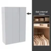 House Beautiful Escape Fitted Look Triple Wardrobe, Oak Effect Carcass - Gloss White Handleless Doors (W) 1390mm X (H) 2226mm