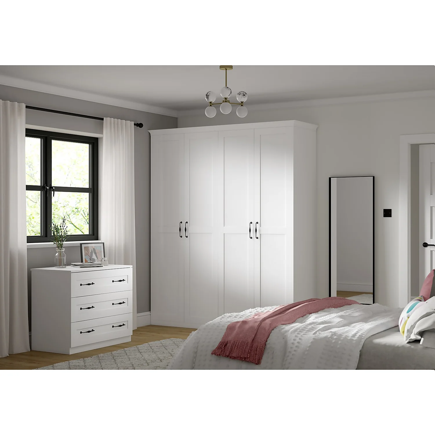 House Beautiful Realm Fitted Look Quad Wardrobe, Oak Effect Carcass - White Shaker Doors (W) 1901mm X (H) 2256mm 2 House Beautiful Realm Fitted Look Quad Wardrobe, Oak Effect Carcass - White Shaker Doors (W) 1901mm X (H) 2256mm - Image 2