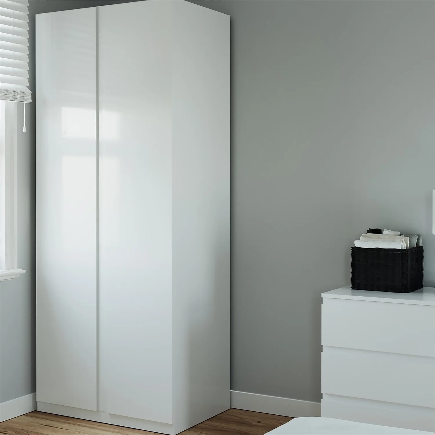 House Beautiful Escape Double Wardrobe, White Carcass - Gloss White Handleless Doors (W) 900mm X (H) 2196mm 2 House Beautiful Escape Double Wardrobe, White Carcass - Gloss White Handleless Doors (W) 900mm X (H) 2196mm - Image 2