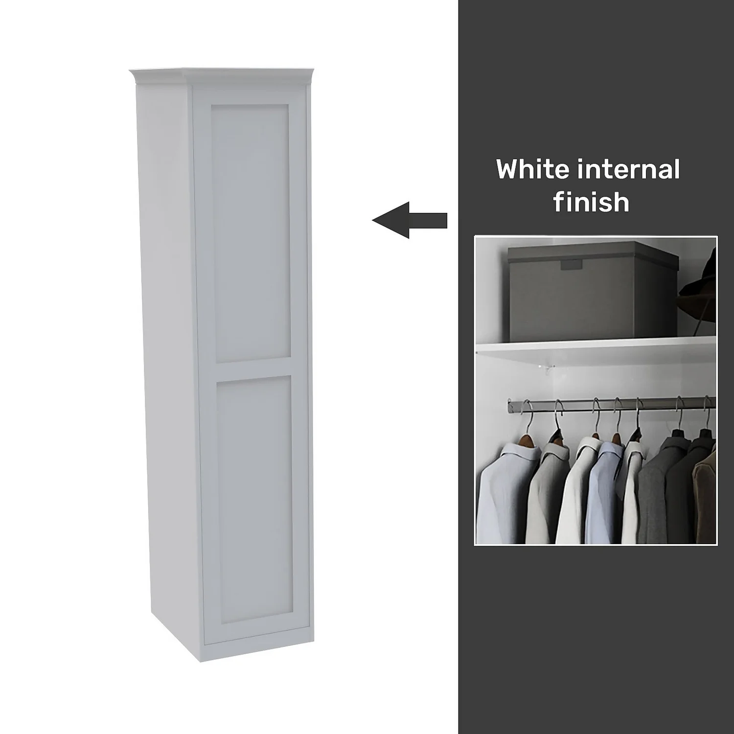 House Beautiful Realm Fitted Look Single Wardrobe, White Carcass - White Shaker Door (W) 551mm X (H) 2256mm 1 House Beautiful Realm Fitted Look Single Wardrobe, White Carcass - White Shaker Door (W) 551mm X (H) 2256mm