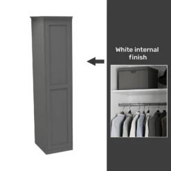 House Beautiful Realm Fitted Look Single Wardrobe, White Carcass - Carbon Grey Shaker Door (W) 551mm X (H) 2256mm