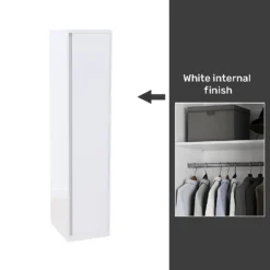 House Beautiful Escape Fitted Look Single Wardrobe, White Carcass - Gloss White Handleless Door (W) 490mm X (H) 2226mm